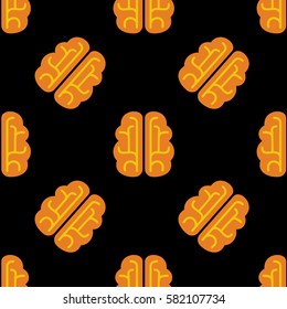 Brain vector icon seamless pattern, tiling ornament on black. Vector background.