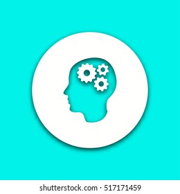 Brain vector icon with shadow. Round button for website and mobile app illustration. Background easily be changed to any color.