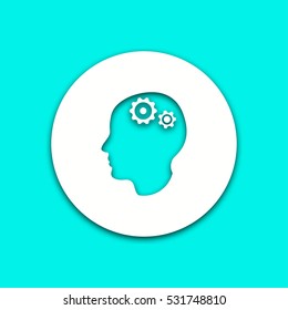 Brain vector icon with shadow. Round button for website and mobile app illustration. Background easily be changed to any color.