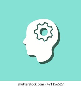 Brain vector icon with shadow. White illustration isolated on green background for graphic and web design.