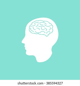 Brain    vector icon. White  illustration isolated on green  background for graphic and web design. - Shutterstock ID 385594327