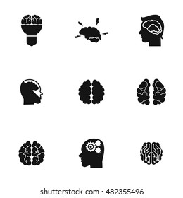 brain vector icons. Simple illustration set of 9 brain elements, editable icons, can be used in logo, UI and web design