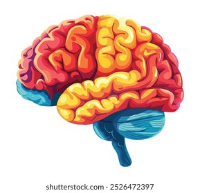Brain, vector illustration, flat design, human brain, vibrant color palette, rainbow