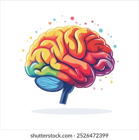 Brain, vector illustration, flat design, human brain, vibrant color palette, rainbow