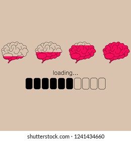 Brain vector illustration - pink marrow - progress loading bar