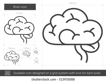 Brain vector line icon isolated on white background. Brain line icon for infographic, website or app. Scalable icon designed on a grid system.