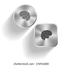Brain. Vector set steel buttons