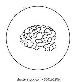 Brain in the virtual reality icon in outline style isolated on white background. Virtual reality symbol stock vector illustration.
