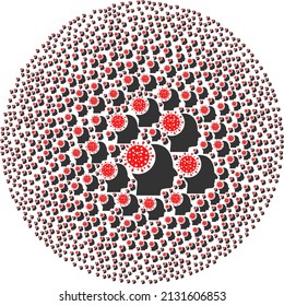 Brain virus icons are combined into sphere group. Brain virus icon bubble mosaic. Abstraction sphere bubble mosaic is combined from brain virus symbols.