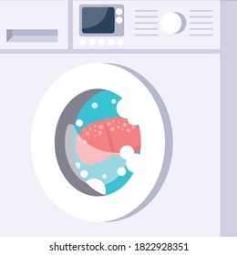 Brain washed in washing machine. Brainwashing concept. Vector illustration