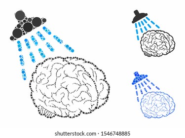 Brain washing composition of small circles in variable sizes and color tints, based on brain washing icon. Vector small circles are grouped into blue collage.