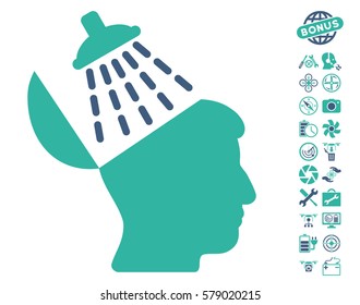 Brain Washing icon with bonus quad copter tools pictograph collection. Vector illustration style is flat iconic cobalt and cyan symbols on white background.