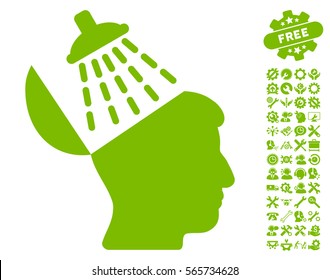 Brain Washing icon with bonus setup tools pictograms. Vector illustration style is flat iconic eco green symbols on white background.