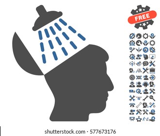 Brain Washing icon with bonus tools pictograms. Vector illustration style is flat iconic cobalt and gray symbols on white background.
