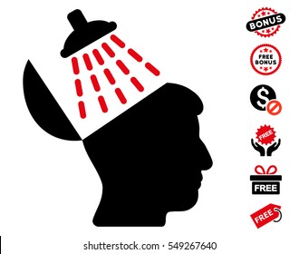 Brain Washing icon with free bonus graphic icons. Vector illustration style is flat iconic symbols, intensive red and black colors, white background.