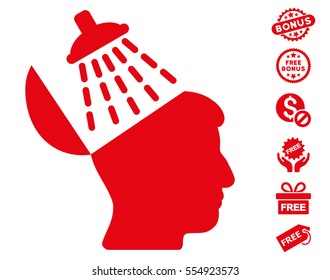 Brain Washing icon with free bonus graphic icons. Vector illustration style is flat iconic symbols, red color, white background.