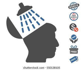 Brain Washing pictograph with free bonus clip art. Vector illustration style is flat iconic symbols, cobalt and gray colors, white background.