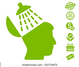 Brain Washing pictograph with free bonus design elements. Vector illustration style is flat iconic symbols, eco green color, white background.