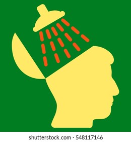 Brain Washing vector pictogram. Style is flat graphic bicolor symbol, orange and yellow colors, green background.