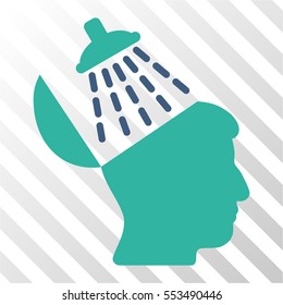 Brain Washing vector pictograph. Illustration style is flat iconic bicolor cobalt and cyan symbol on a hatch transparent background.