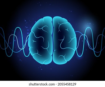 Brain wave on abstract background. Neural network concept. Limbic system and human brain anatomy. Digital science technology concept. Cerebral cortex and cerebrum medical poster 3D vector illustration