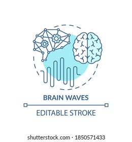 Brain waves turquoise concept icon. Clinical screening. Cerebral study. Neurology test. Medical examination idea thin line illustration. Vector isolated outline RGB color drawing. Editable stroke