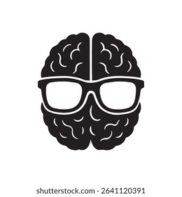 A brain wearing glasses black and white