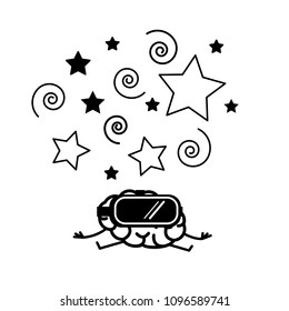 brain wearing virtual reality goggles. Vector concept illustration of mind inside virtual reality | flat design linear infographic icon black on white background