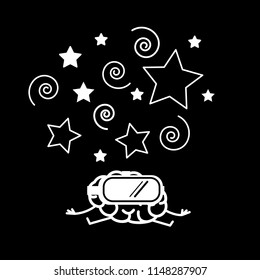 brain wearing virtual reality goggles. Vector concept illustration of mind inside virtual reality | flat design linear infographic icon white on black background