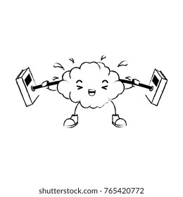 brain with weight lifting kawaii character