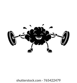 brain with weight lifting kawaii character