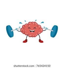 brain with weight lifting kawaii character