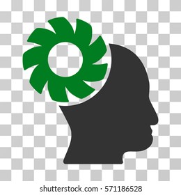 Brain Wheel icon. Vector illustration style is flat iconic bicolor symbol, green and gray colors, transparent background. Designed for web and software interfaces.