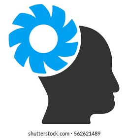 Brain Wheel vector icon. Flat bicolor blue and gray symbol. Pictogram is isolated on a white background. Designed for web and software interfaces.