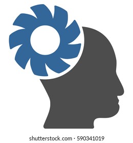 Brain Wheel vector icon. Flat bicolor cobalt and gray symbol. Pictogram is isolated on a white background. Designed for web and software interfaces.