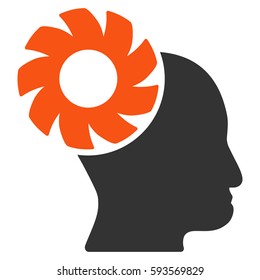 Brain Wheel vector icon. Flat bicolor orange and gray symbol. Pictogram is isolated on a white background. Designed for web and software interfaces.