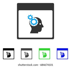 Brain Wheels Calendar Page flat vector pictograph. Colored brain wheels calendar page gray, black, blue, green pictogram versions. Flat icon style for graphic design.