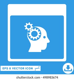 Brain Wheels Calendar Page icon. Vector EPS illustration style is flat iconic symbol, white color.