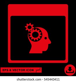 Brain Wheels Calendar Page icon. Vector EPS illustration style is flat iconic symbol, red color.