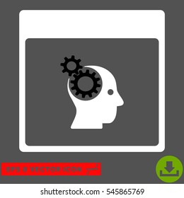 Brain Wheels Calendar Page icon. Vector EPS illustration style is flat iconic bicolor symbol, black and white colors.