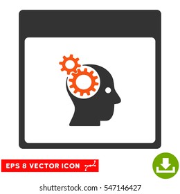 Brain Wheels Calendar Page icon. Vector EPS illustration style is flat iconic bicolor symbol, orange and gray colors.