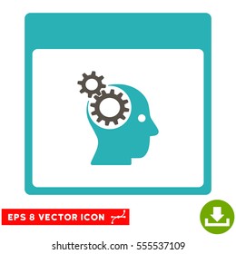 Brain Wheels Calendar Page icon. Vector EPS illustration style is flat iconic bicolor symbol, grey and cyan colors.