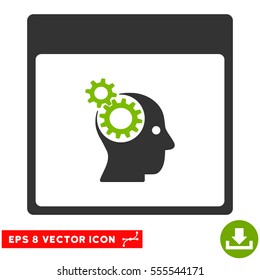 Brain Wheels Calendar Page icon. Vector EPS illustration style is flat iconic bicolor symbol, eco green and gray colors.
