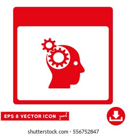 Brain Wheels Calendar Page icon. Vector EPS illustration style is flat iconic symbol, red color.