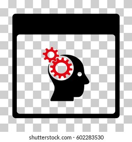 Brain Wheels Calendar Page icon. Vector illustration style is flat iconic bicolor symbol, intensive red and black colors, transparent background. Designed for web and software interfaces.