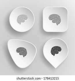 Brain. White flat vector buttons on gray background.