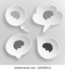 Brain. White flat vector buttons on gray background.