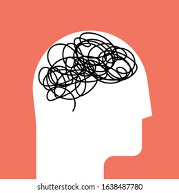 Brain in white head silhouette concept. Vector illustration.