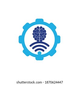 Brain and wifi gear shape concept logo design. Education, technology and business background. Wi-fi brain logo icon