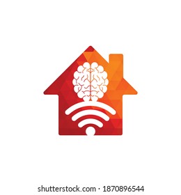 Brain and wifi home shape concept logo design. Education, technology and business background. Wi-fi brain logo icon